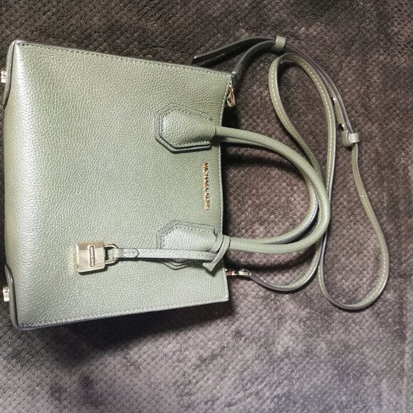 Olive/Gold Pebbled Leather Satchel/Crossbody EUC # 250 - Picture 10 of 14